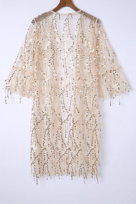 White with Gold Sequin Kimono