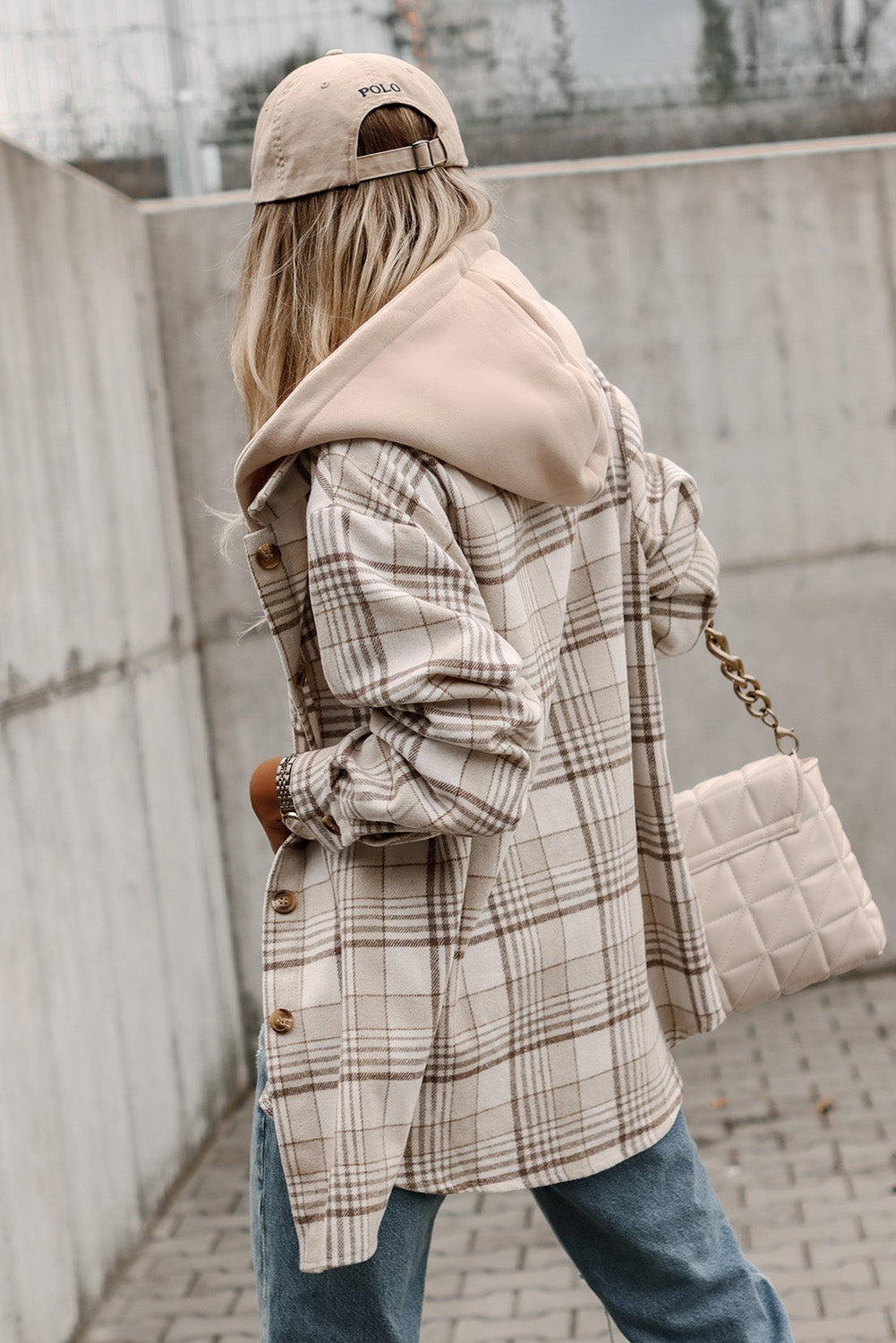 Khaki Plaid Removable Hood Shacket