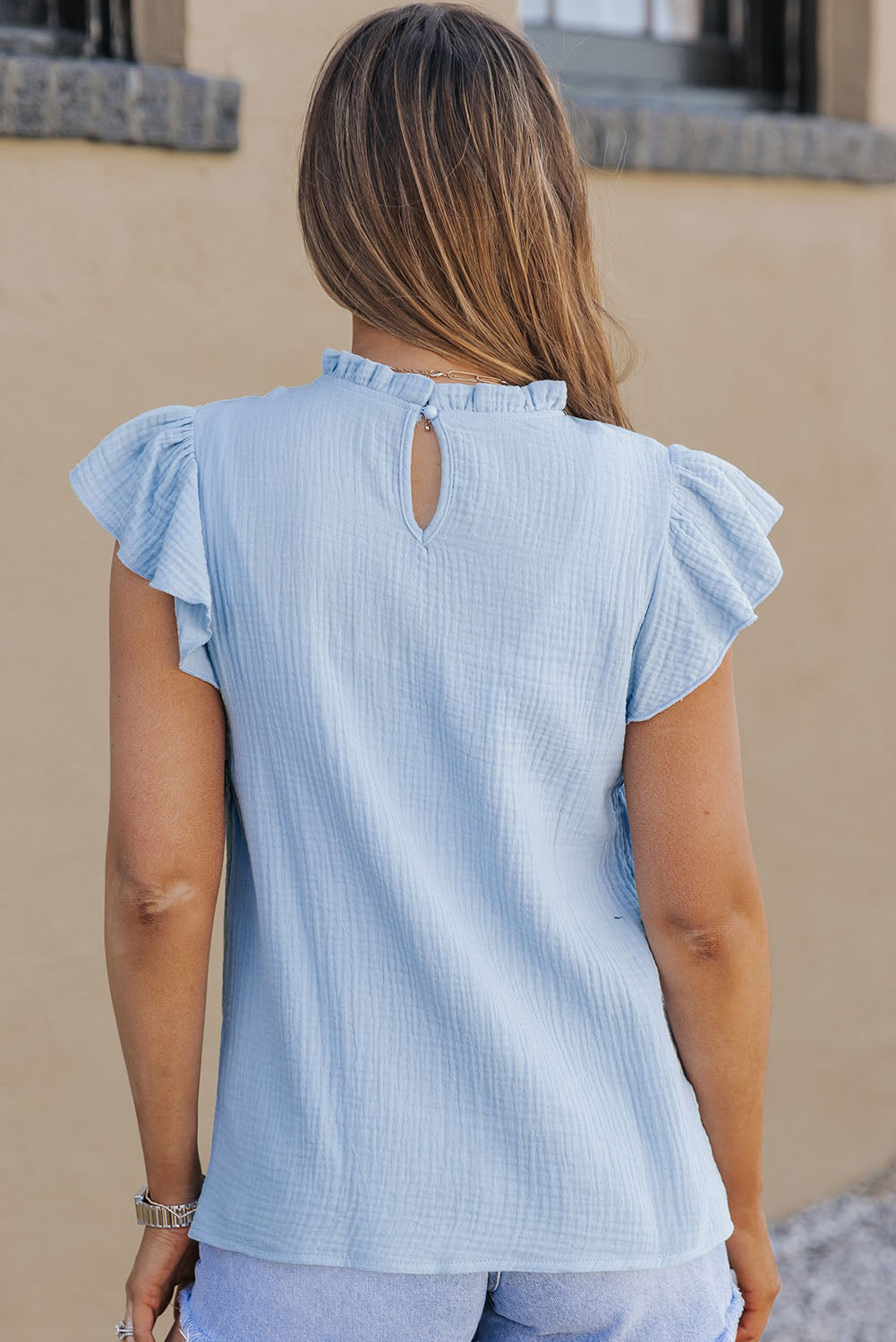 Sky Blue Flutter Blouse