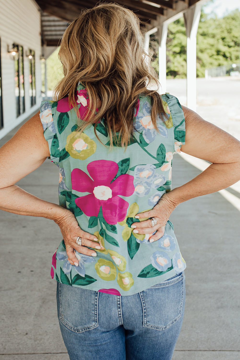 Green Floral Print Tank Top