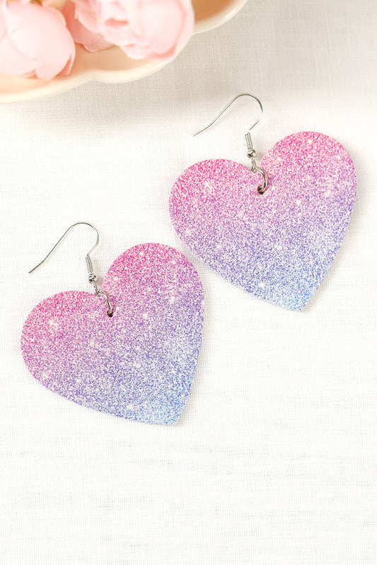 Pink Gradient Color Heart Shaped Drop Earrings