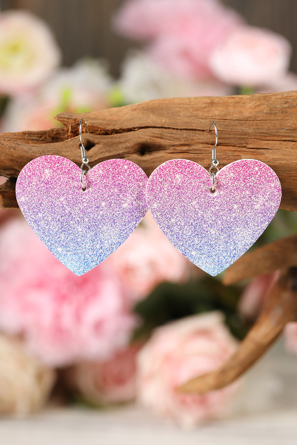 Pendientes colgantes en forma de corazón de color rosa degradado