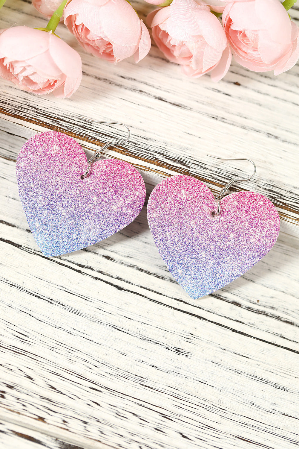 Pink Gradient Color Heart Shaped Drop Earrings