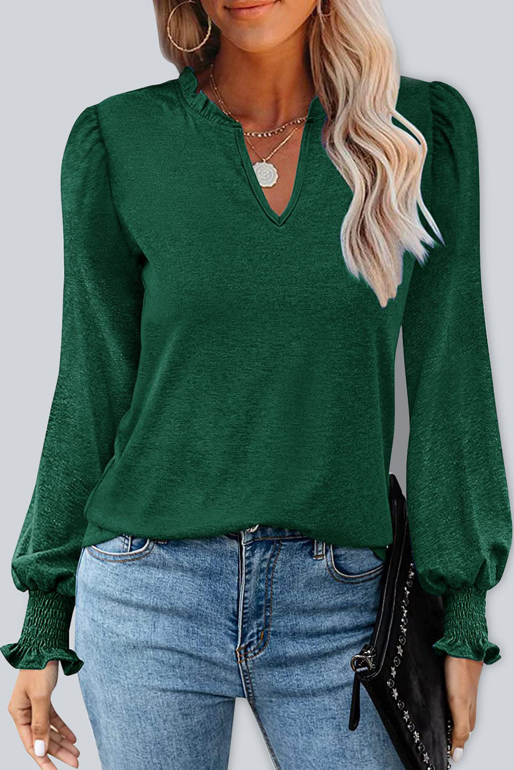 Green Frill V-Neck Blouse