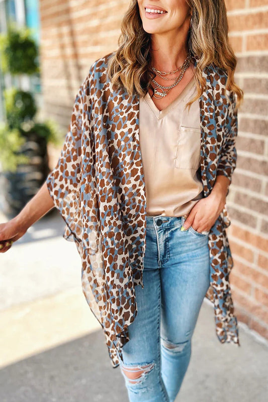 Mixed Colors Leopard Print Flowy Kimono