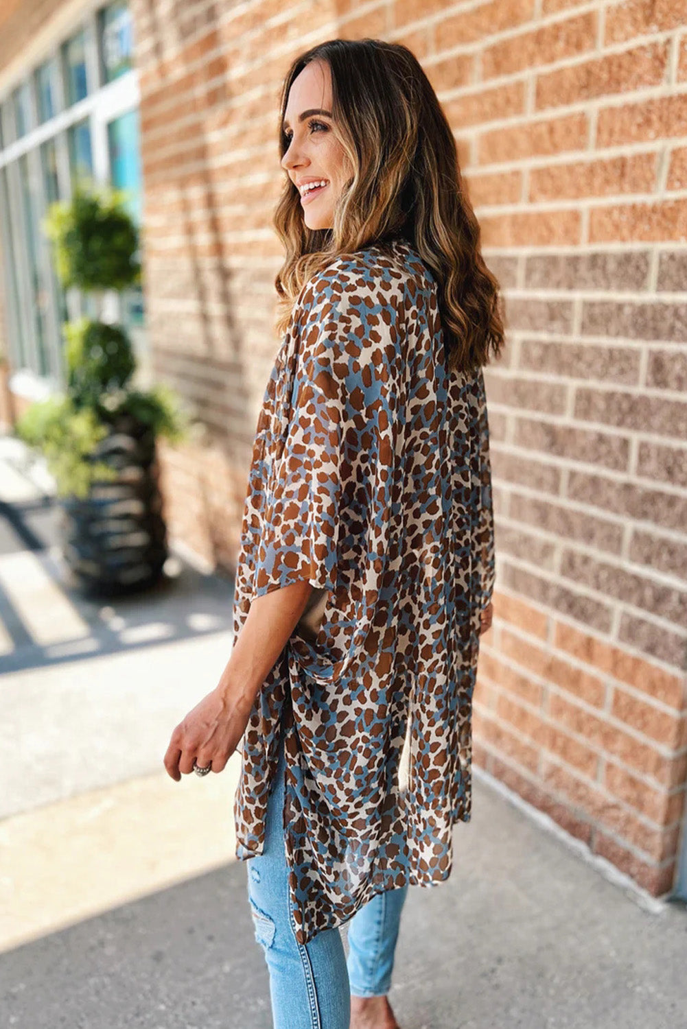 Mixed Colors Leopard Print Flowy Kimono