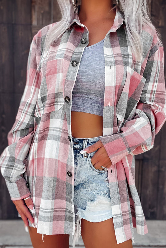 Pink Plaid Button Up Patch Pocket Shirt