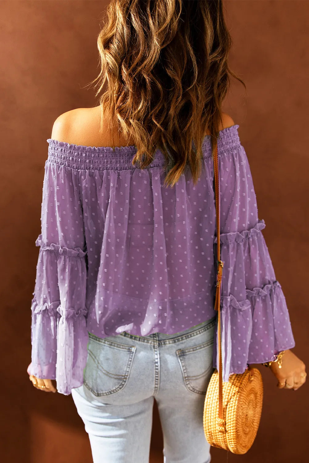 Purple or Black Swiss Dot Off The Shoulder Top